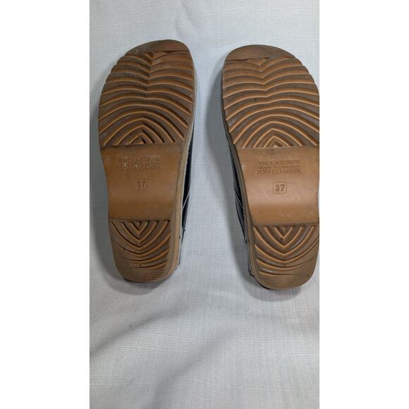 Troentorp Bastad Vintage Navy Blue Laces Leather Clogs Made In Sweden Sz 37 - Picture 5 of 6